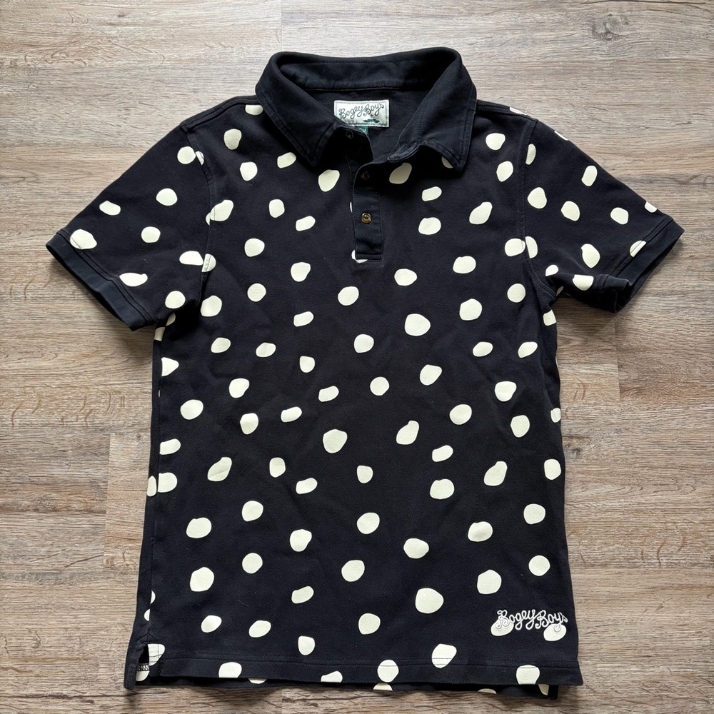 Bogey Boys Women’s Golf Polo Size Small Polka Dot Black and White